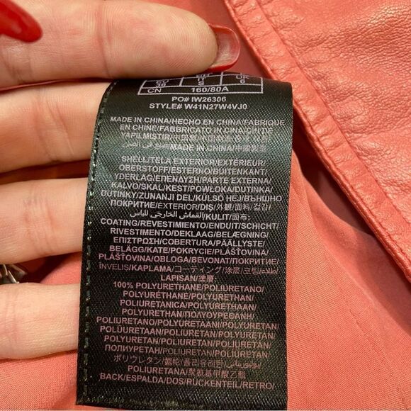 Guess Pink/Red Faux Leather Moto Jacket with Asymmetrical Zipper Size Small - Picture 5 of 15